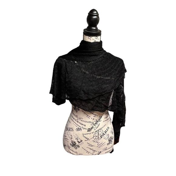 Cejon Black Scarf  Wrap Shawl Large Crochet Knit Ruffle Edge Thin  Long 83" - Picture 1 of 7